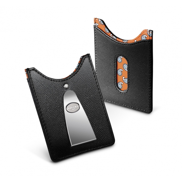 Acess Credit card case and money clip Caviar Leather and Orange Paisley DALVEY - 1