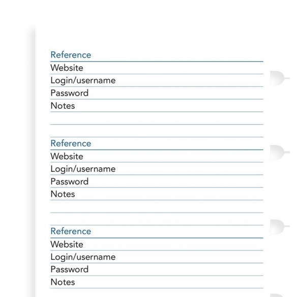 Password Paper Refill Pocket Notebook FILOFAX - 1