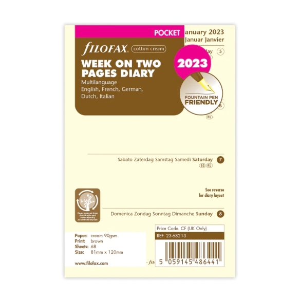 Calendar Refill Week On Two Pages With Notes Pocket 2023 cotton cream multilanguage FILOFAX - 4