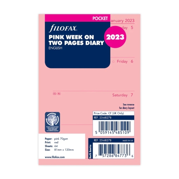 Calendar Refill Week On Two Pages Pocket 2023 pink FILOFAX - 4
