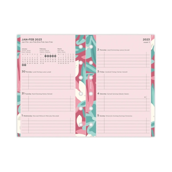 Floral Ilustrated Calendar Refill Week On Two Pages Pocket 2023 multilanguage FILOFAX - 9