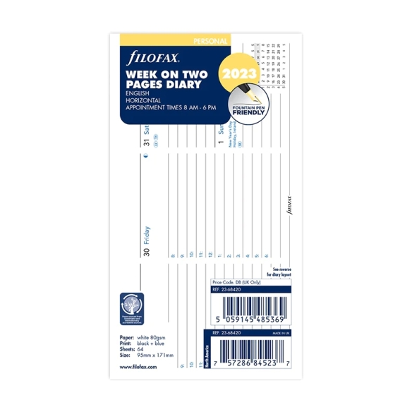 Horizontal Calendar Refill Week On Two Pages with Appointments Personal 2023 FILOFAX - 4