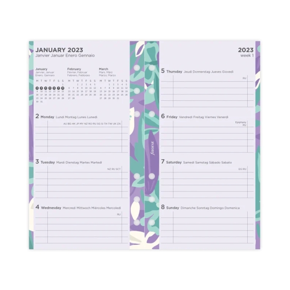 Floral Ilustrated Calendar Refill Week On Two Pages Personal 2023 multilanguage FILOFAX - 7