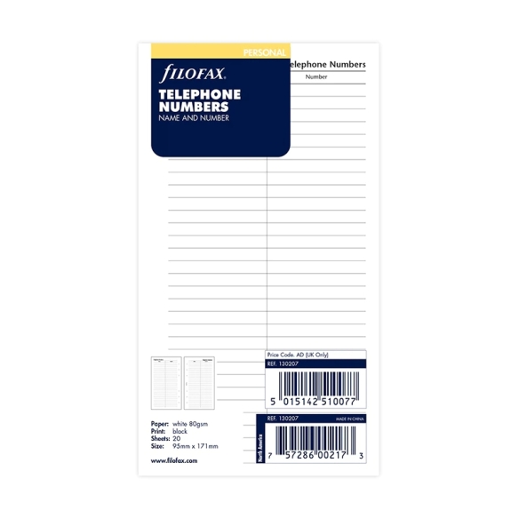 Contacts (Name and Telephone) Personal Refill FILOFAX - 5