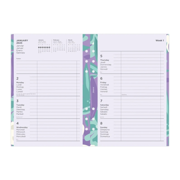 Floral Ilustrated Calendar Refill Week On Two Pages A5 2023 multilanguage FILOFAX - 7