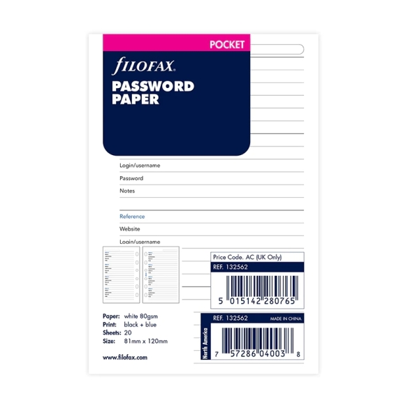 Password Paper Pocket Refill FILOFAX - 5