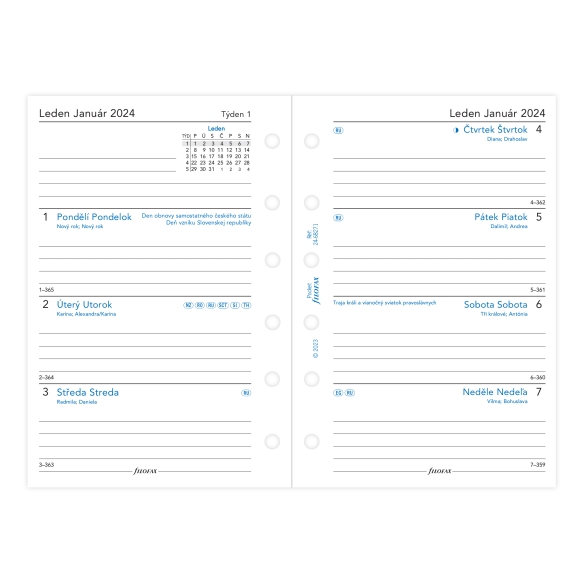 Filofax Pocket Kalendereinlage 2024 1 Woche auf 1 Seite Weiß Deutsch